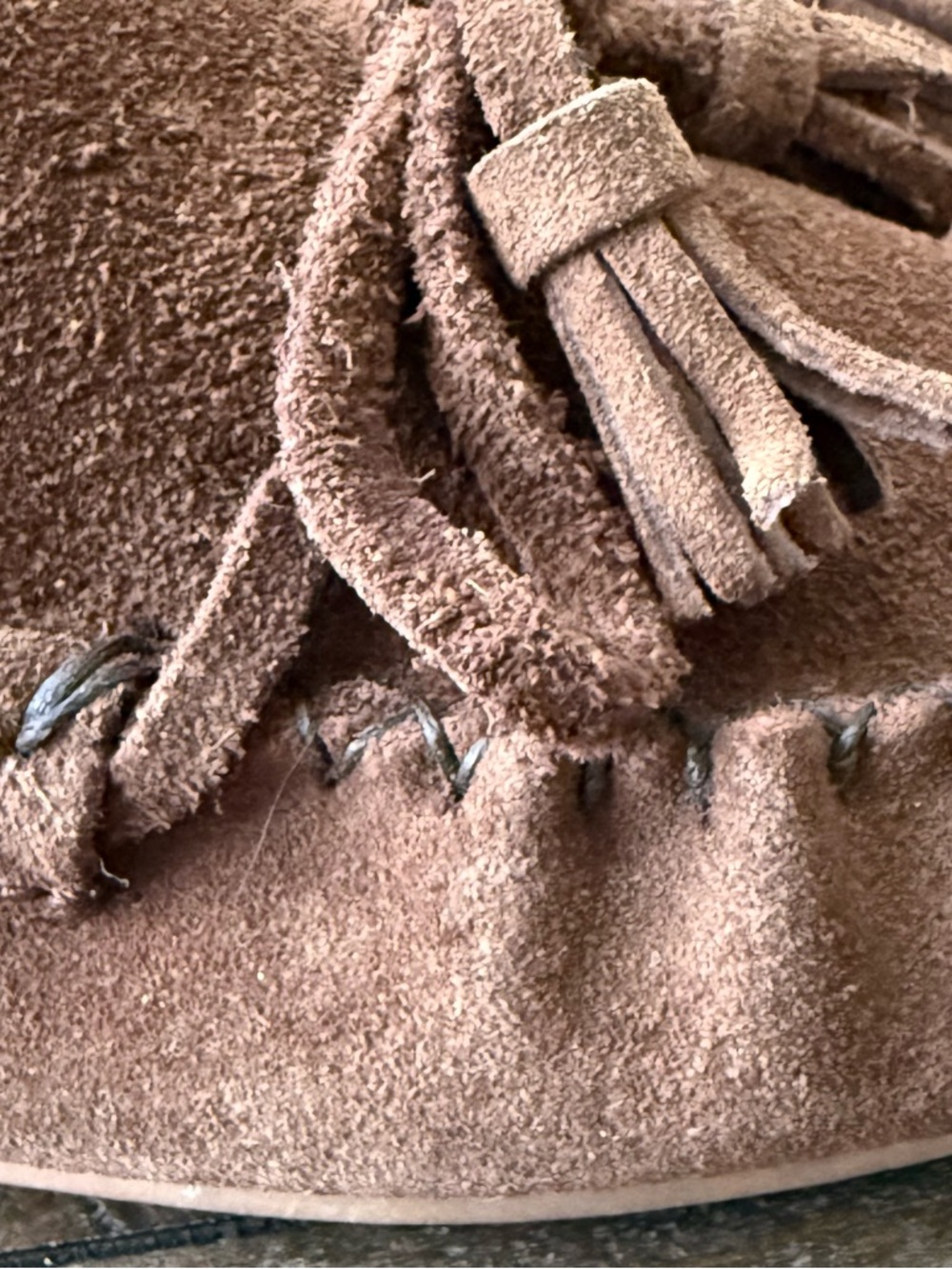 Women's Brown Suede Tassel Moccasins with Peace Logo - Picture 13 of 15
